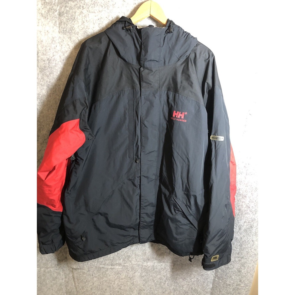 Helly Hansen Jacket Mens 3XL Black Red Nylon Hellytech Watertight Coat Hood
